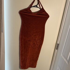 Elegant Rust Halter Dress